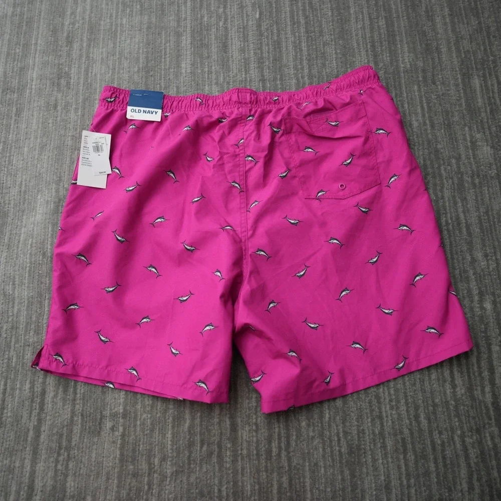 Old Navy Swim Trunks Men Pink Board Shorts UPF 40‎ Swordfish 8 Measured 7.5 XL